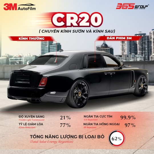Dán phim cách nhiệt 3M Crystalline CR20 kính lưng sau